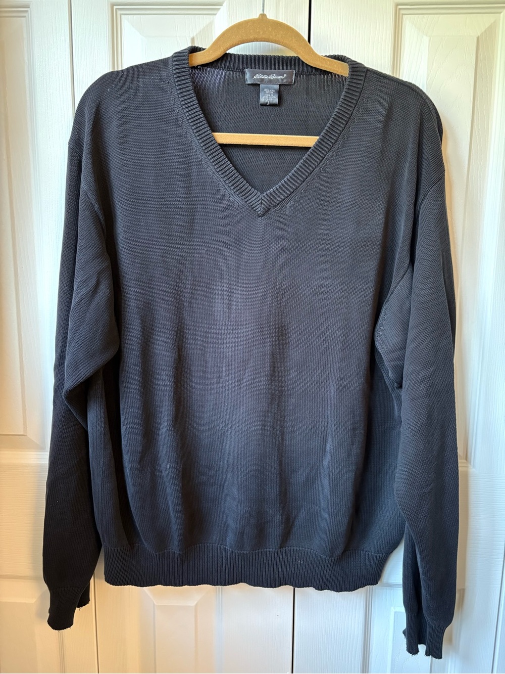 Eddie Bauer Oversized 100% Pima Cotton V-Neck Sweater in Dark Gray